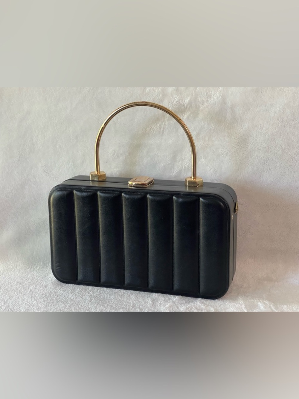 Most Wanted USA Structured Hard Shell handbag purse clutch black gold - Picture 2 of 10